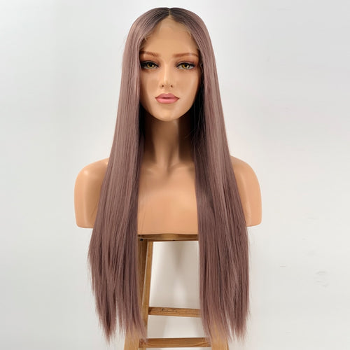 Amber Auburn (Ombre Rooted Auburn Silky Straight Synthetic Heat Safe 13x6 LF Long Wig)