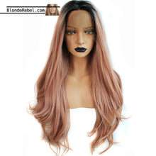 Rosa (20"-28" Body Wave Ombre Rooted Dusty Pink Synthetic Heat Safe Lace Front Wig)