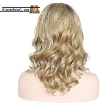 Madge (14" Body Wave Ombre Rooted Neutral Blonde Synthetic Heat Safe Lace Front Wig)