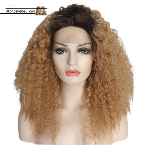 Zandra (Blonde Ombre Dark Rooted Kinky Wavy Lace Front Synthetic Wig)