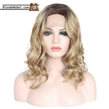 Madge (14" Body Wave Ombre Rooted Neutral Blonde Synthetic Heat Safe Lace Front Wig)