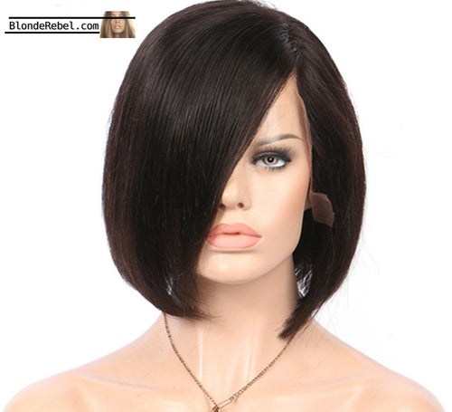Leah (Silky Straight Natural Black 100% Human Hair LF Bob Wig, 6