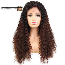 Lady B (Brazilian Curly Ombre Roots 100% Remy Human Hair LF Wig 3" Parting, 10"-24" Choose Density)