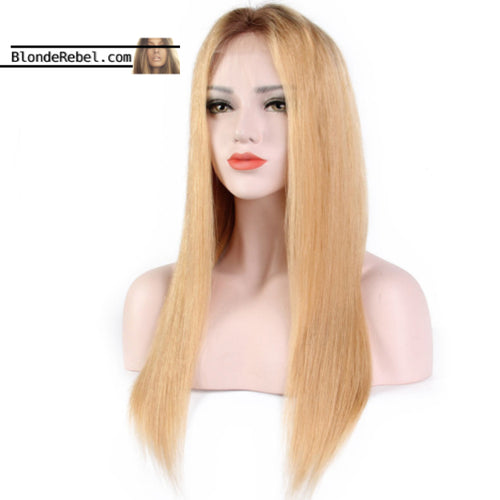 Macie (Silky Straight Honey Blonde Ombre Roots 13x6 LF 100% Remy Human Hair Wig 8