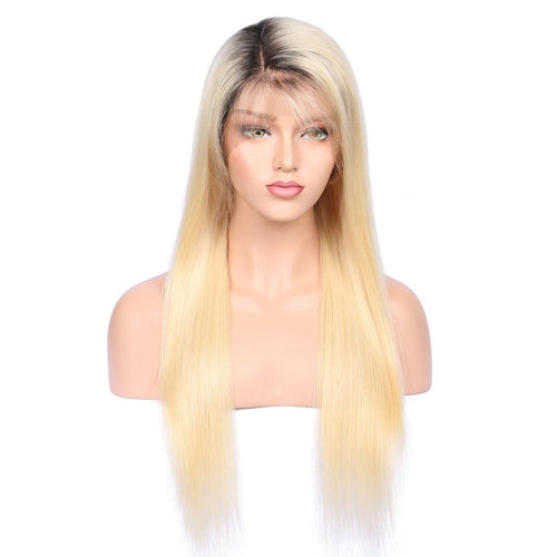 Grace (Silky Straight 1B/613 Blonde Ombre Roots GLUELESS FULL LACE 100% Remy Human Hair Wig 10