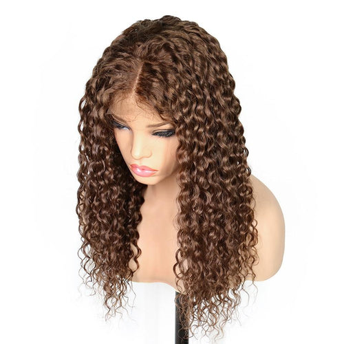 QT (Brown Color 4 Deep Curly Wavy 13x3 LF 100% Remy Human Hair Wig 10