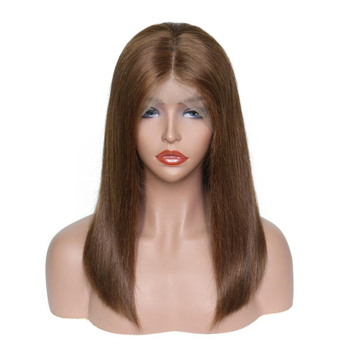 Remi (Brown Color #4 100% Remi Human Hair 13x6 Lace Front Bob Wig 8