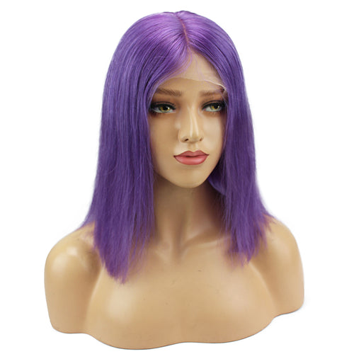Penelope (Silky Straight Bold Purple 100% Human Hair 13x6 Lace Front Bob Wig 10