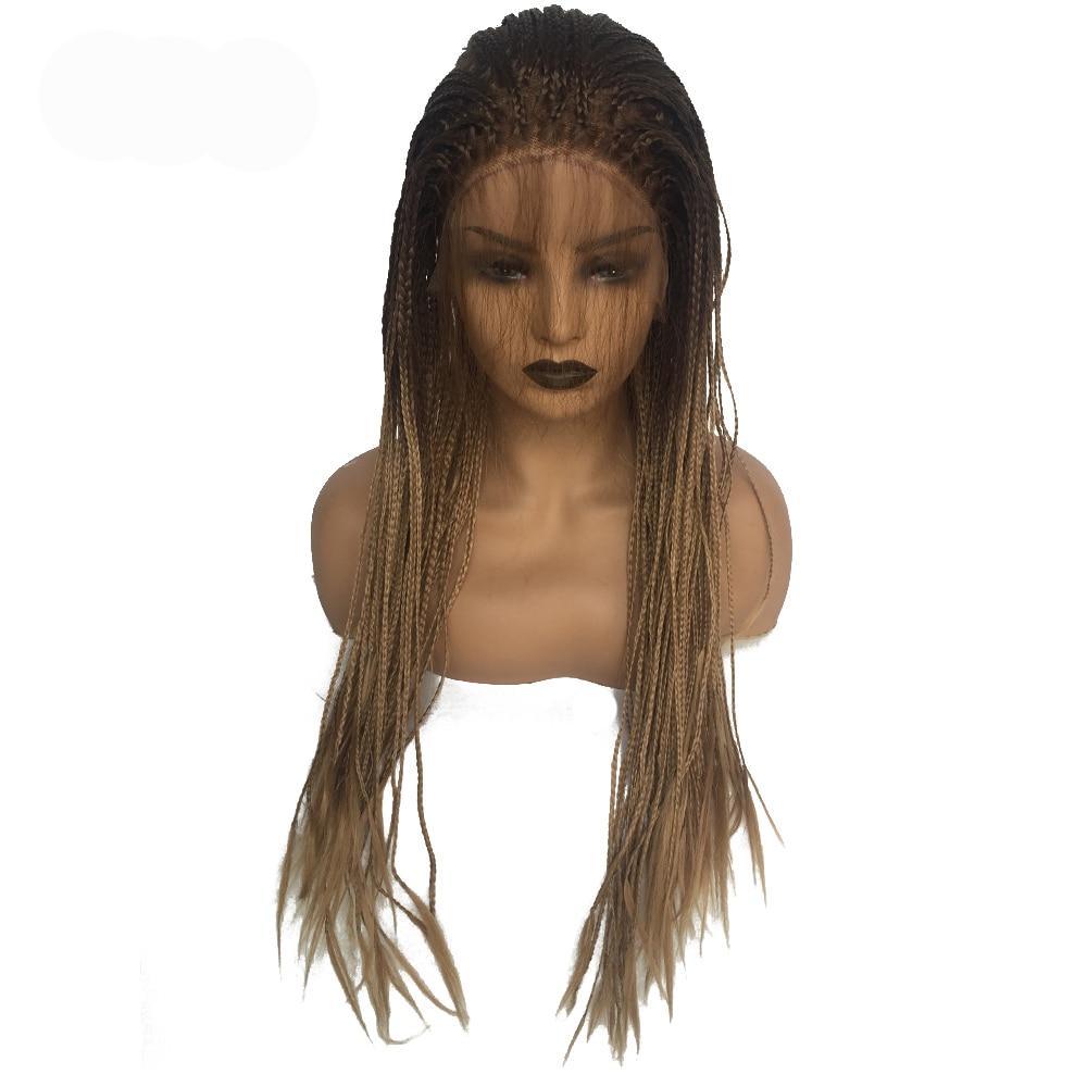 Bailey 2 (Ombre Rooted Blonde Lace Front Long Micro Braided Synthetic Wig w/ Baby Hair, 20