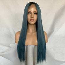 Blue (Ombre Rooted Blue Silky Straight Synthetic Heat Safe 13x6 LF Long Wig)