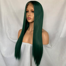 Greenie (Ombre Rooted Green Silky Straight Synthetic Heat Safe 13x6 LF Long Wig)