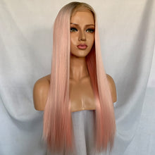 Pinks (Ombre Rooted Light Pink Silky Straight Synthetic Heat Safe 13x6 LF Long Wig)