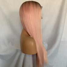Pinks (Ombre Rooted Light Pink Silky Straight Synthetic Heat Safe 13x6 LF Long Wig)