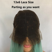 Minty (Ombre Rooted Minty Green Blue Silky Straight Synthetic Heat Safe 13x6 LF Long Wig)